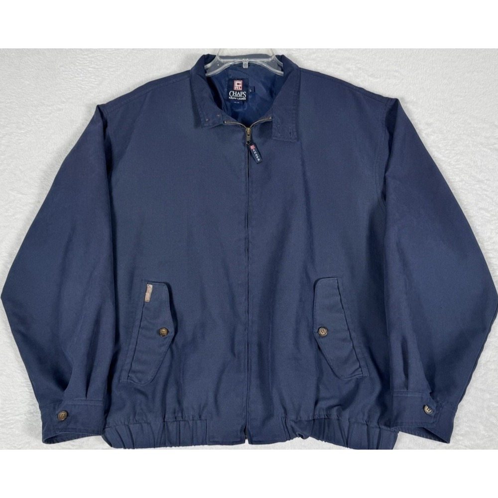 VTG Chaps Ralph Lauren Mens Harrington Style Jacket Sz L Navy Blue Zip-Up